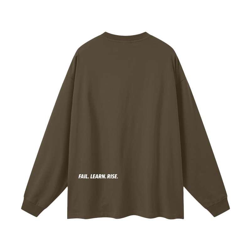 Reborn To Conquer,RTC,Winter Drop Collection,Fail Learn Rise,Mindset Apparel,Motivational Streetwear,Long Sleeve Tee,Layering Pieces,Streetwear Casual,Everyday Streetwear