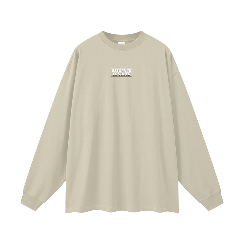 Reborn To Conquer,RTC,Winter Drop Collection,Fail Learn Rise,Mindset Apparel,Motivational Streetwear,Long Sleeve Tee,Layering Pieces,Streetwear Casual,Everyday Streetwear