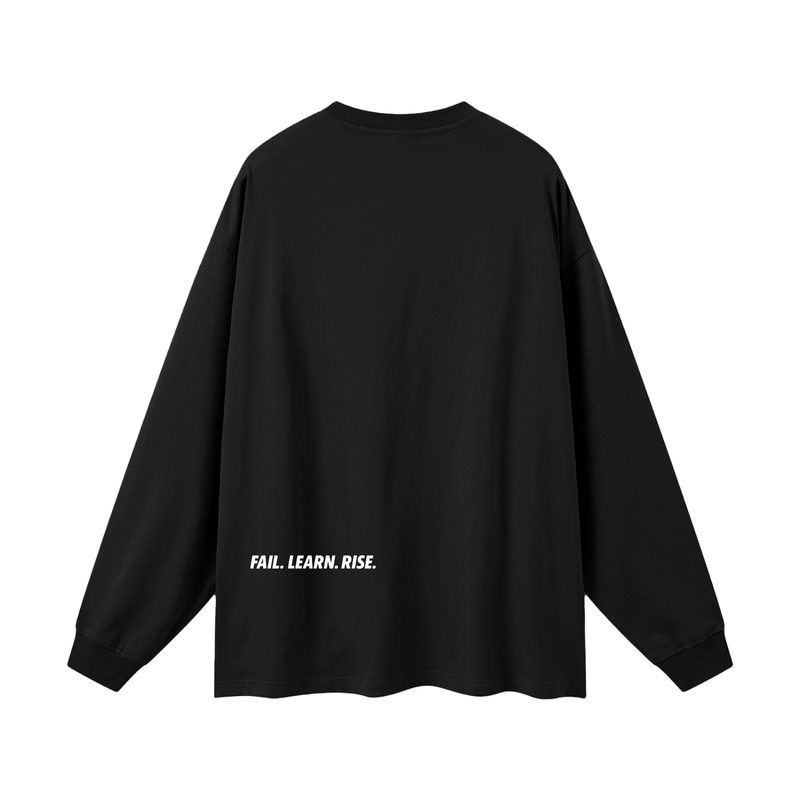 Reborn To Conquer,RTC,Winter Drop Collection,Fail Learn Rise,Mindset Apparel,Motivational Streetwear,Long Sleeve Tee,Layering Pieces,Streetwear Casual,Everyday Streetwear