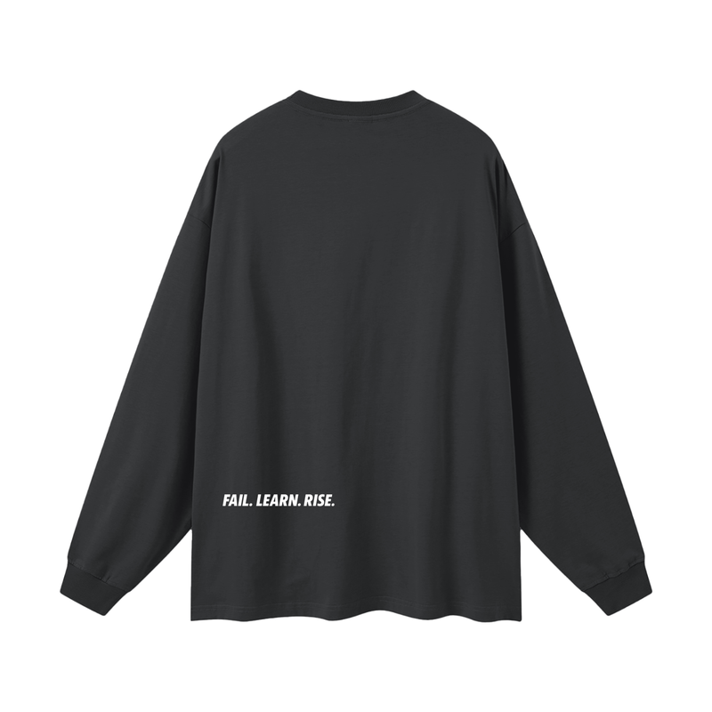 Reborn To Conquer,RTC,Winter Drop Collection,Fail Learn Rise,Mindset Apparel,Motivational Streetwear,Long Sleeve Tee,Layering Pieces,Streetwear Casual,Everyday Streetwear
