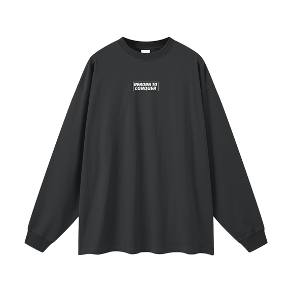 Reborn To Conquer,RTC,Winter Drop Collection,Fail Learn Rise,Mindset Apparel,Motivational Streetwear,Long Sleeve Tee,Layering Pieces,Streetwear Casual,Everyday Streetwear