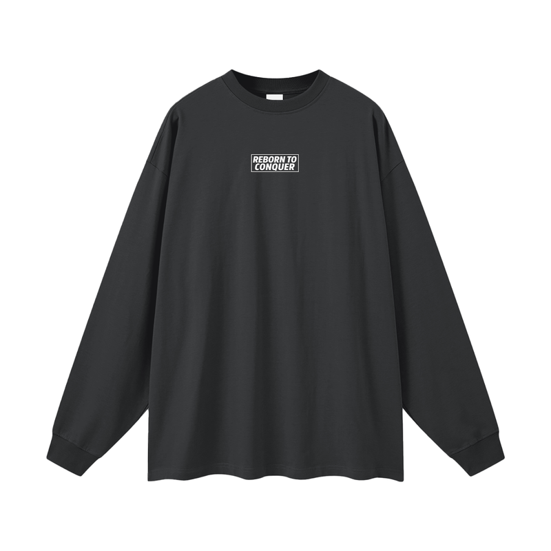 Reborn To Conquer,RTC,Winter Drop Collection,Fail Learn Rise,Mindset Apparel,Motivational Streetwear,Long Sleeve Tee,Layering Pieces,Streetwear Casual,Everyday Streetwear