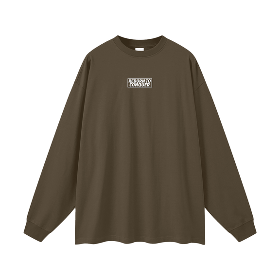 Reborn To Conquer,RTC,Winter Drop Collection,Fail Learn Rise,Mindset Apparel,Motivational Streetwear,Long Sleeve Tee,Layering Pieces,Streetwear Casual,Everyday Streetwear