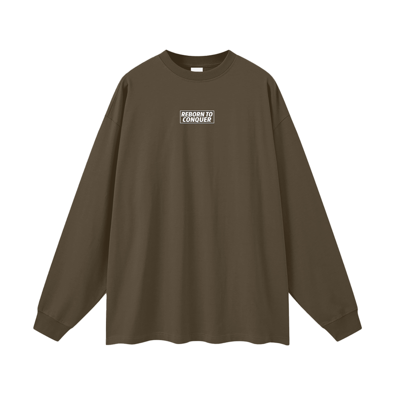 Reborn To Conquer,RTC,Winter Drop Collection,Fail Learn Rise,Mindset Apparel,Motivational Streetwear,Long Sleeve Tee,Layering Pieces,Streetwear Casual,Everyday Streetwear